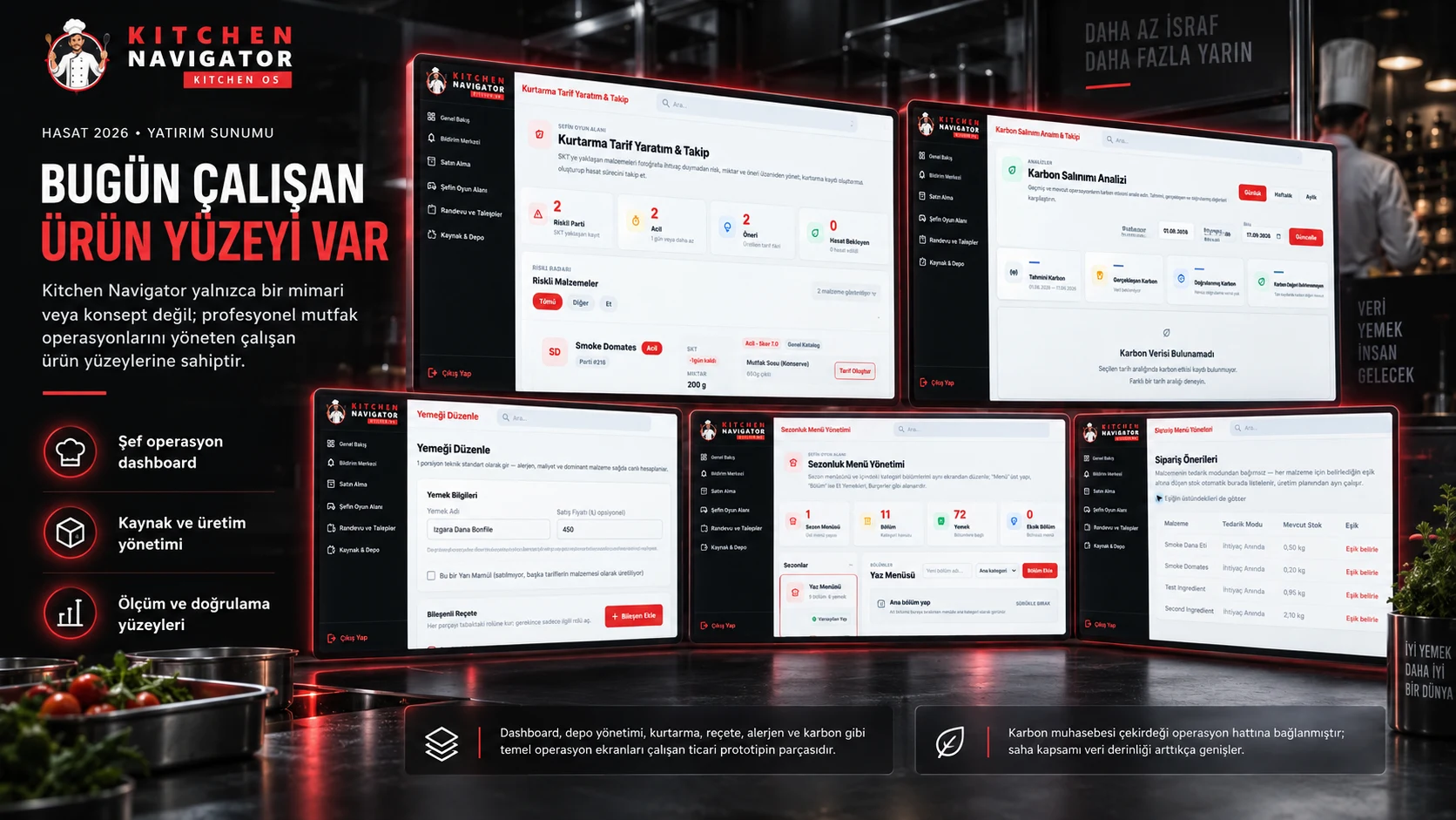 Kitchen Navigator çalışan ürün ekranları